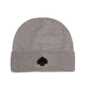 KATE SPADE NEW YORK Flocked Ribbed Spade Beanie in Gray